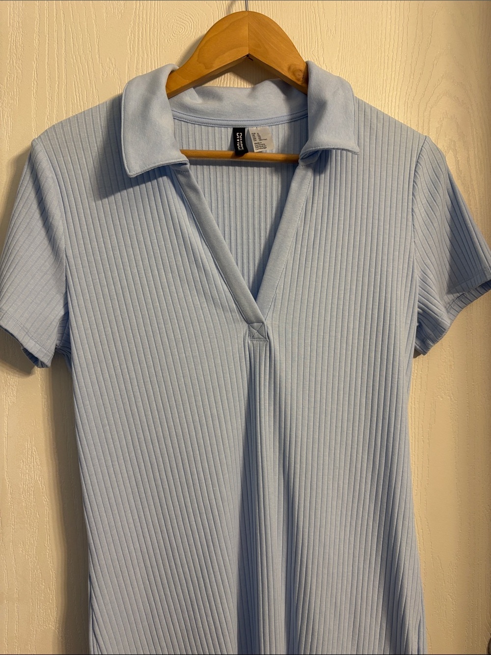 H&M Light Blue Ribbed Polo Mini Dress - Picture 3 of 7